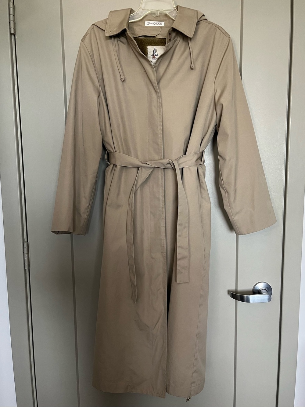 Vintage Tan Long Trench Coat with Belt, Removable Faux Fur Lining